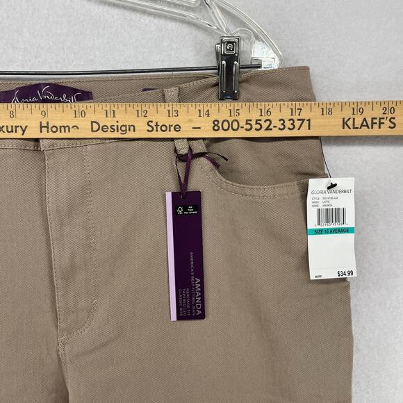 GLORIA VANDERBILT Jeans 16 Amanda Tapered Heritage Fit Stretch Twill Brown NEW - Picture 11 of 15